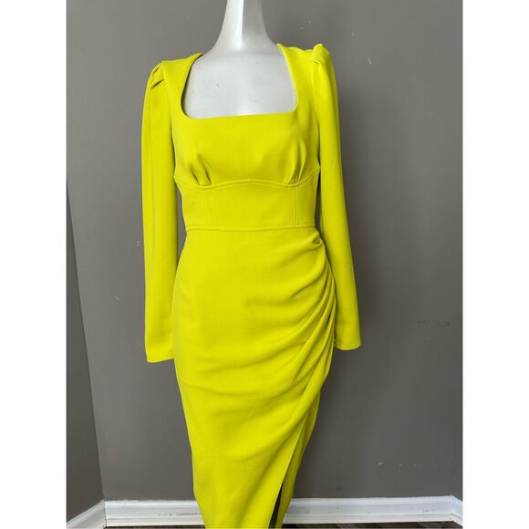 SELF PORTRAIT GREEN CREPE RUCHED MIDI DRESS - Picture 6 of 13